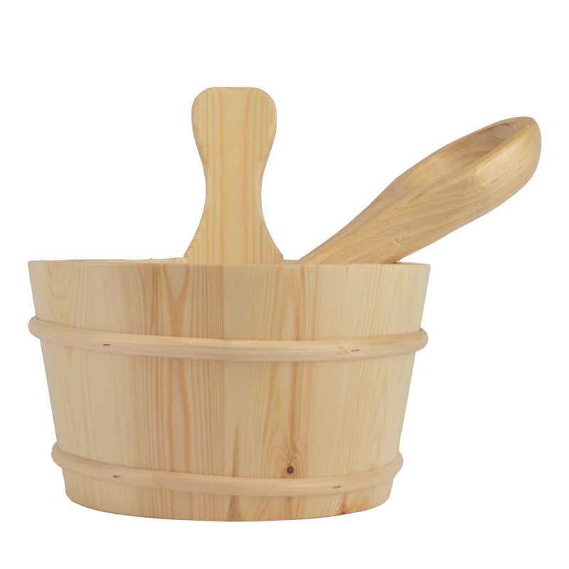 Factory wholesale sauna room accessories finnish spruce material sauna wooden bucket sauna bucket and ladle set