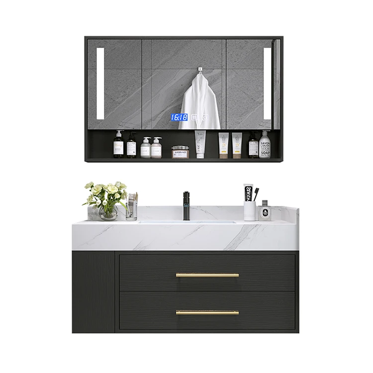 New Design Black and White wall mounted Lighhted Mirrored Bathroom Vanity illuminated mirror cabinet with sensor switch