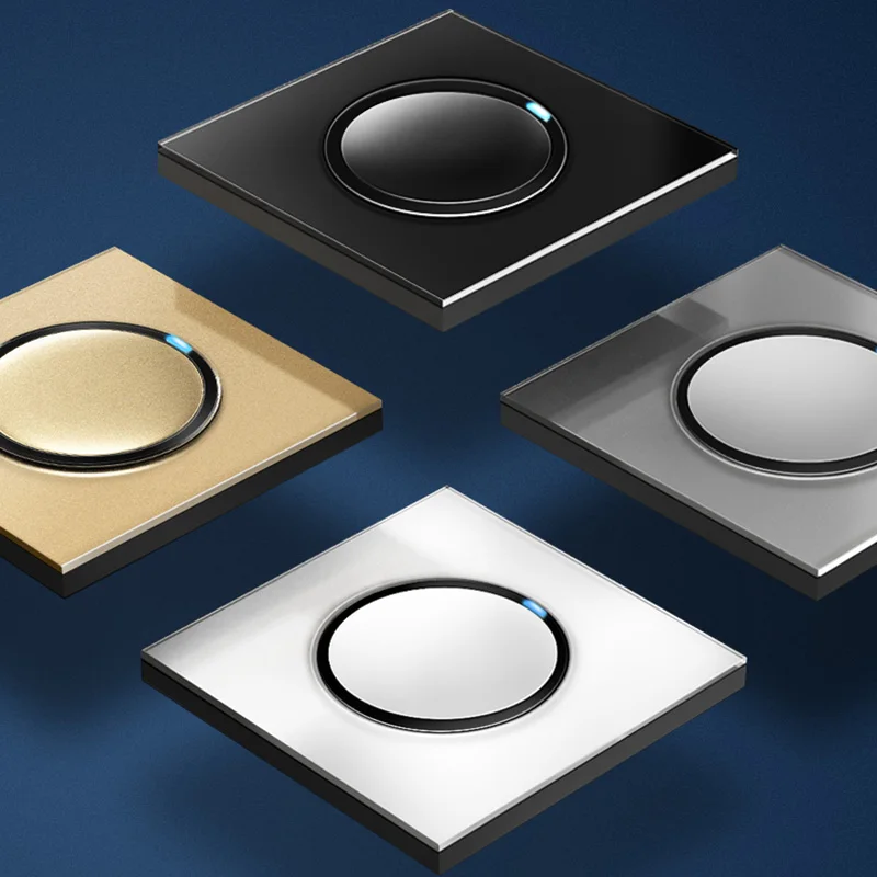 YINKA Universal Round Tempered Glass Home Wall Switch Panel LED Indicator Black Grey Gold White 250V 16A Wall Key Switch
