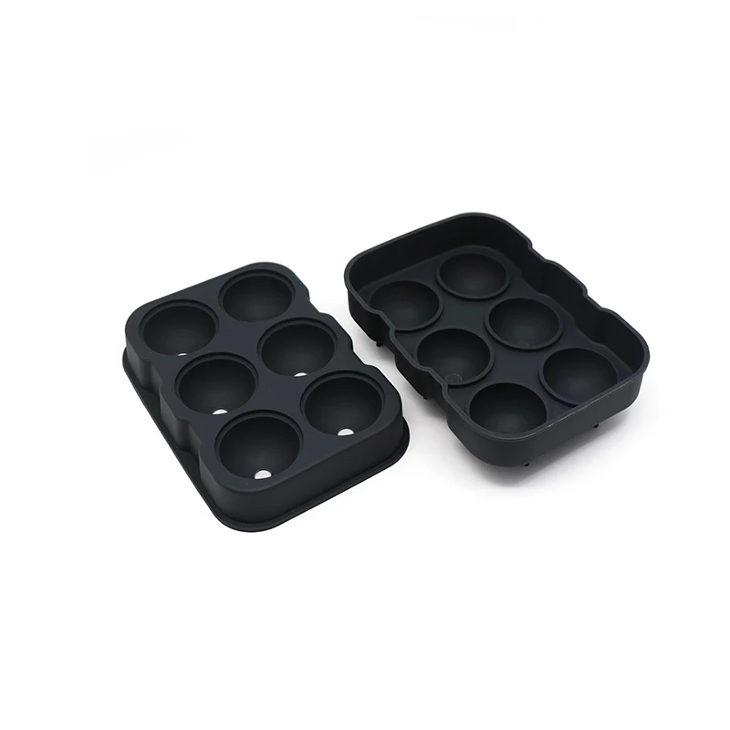 Factory Wholesale Ice Cream Tools  Ice Cube Tray 6 Pack  Black Silicone Ice Ball Maker Cube Mold with Lid