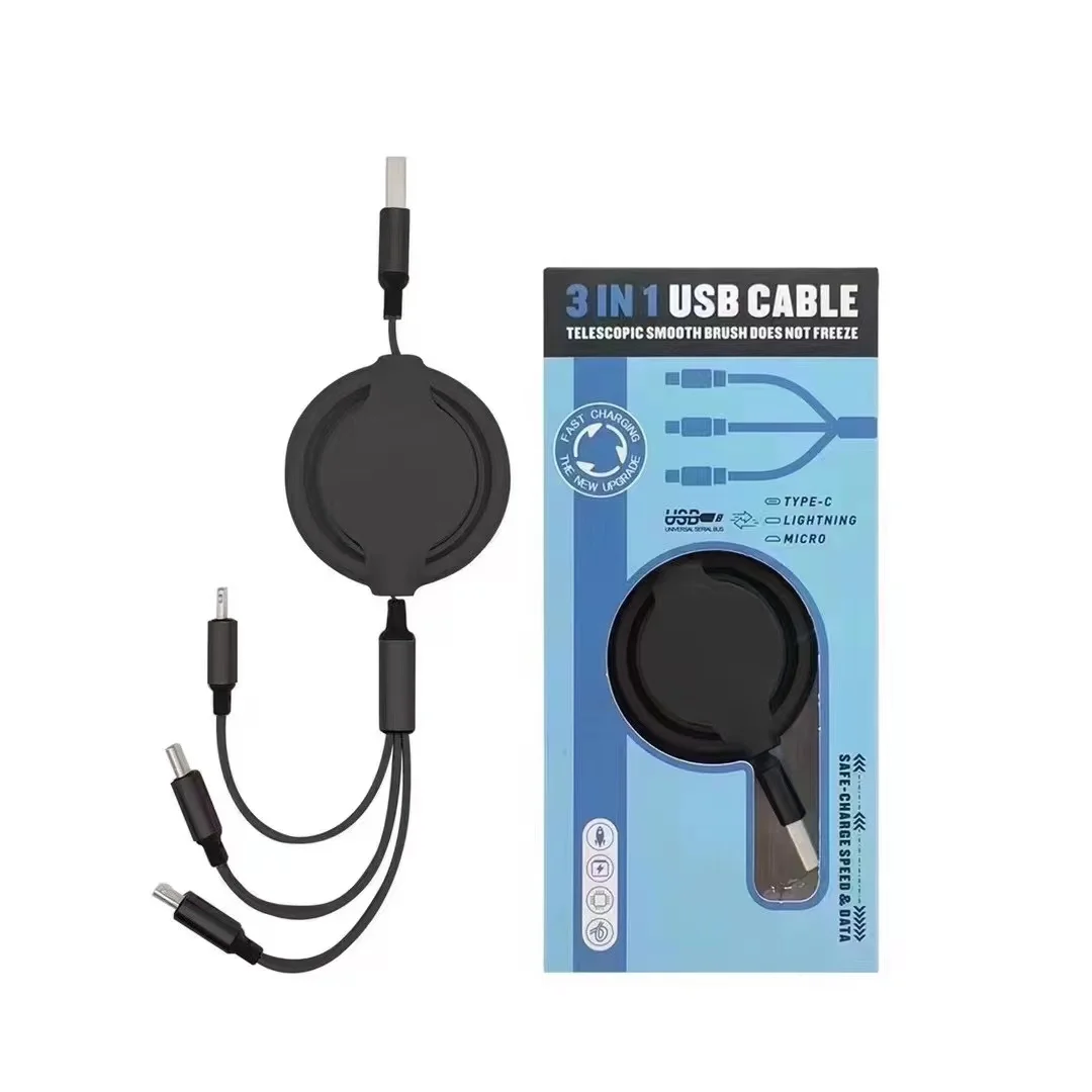 OEM Factory Price 3 in 1 USB Cable for Phone Charger Retractable USB Charging Cable Custom logo with Exquisite gift box