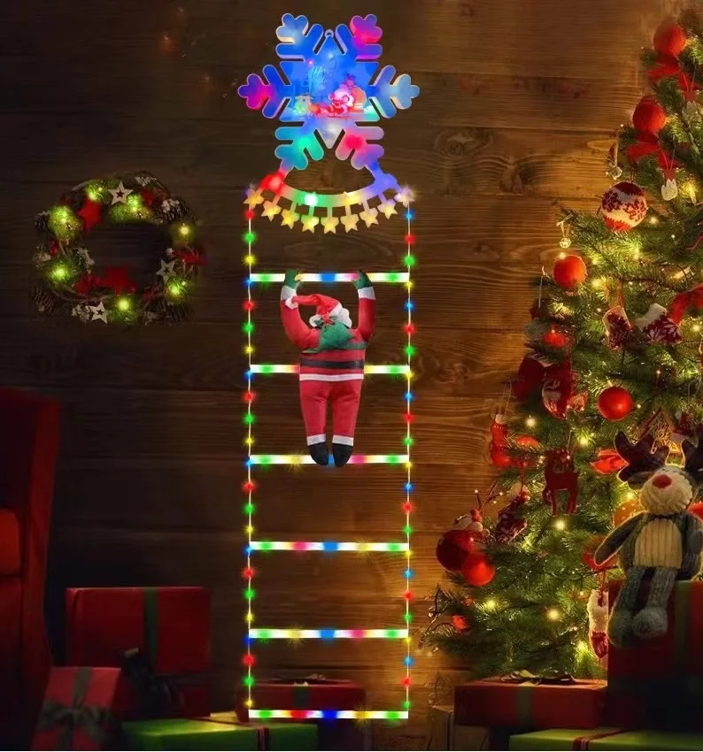 Christmas staircase ladder light outdoor decoration waterproof climbing Santa Claus doll pendant luminous led fairy light
