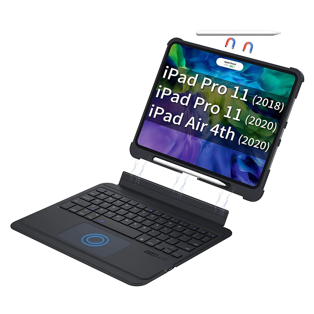 Detachable Wireless Keyboard with Pencil Holder Flip Stand Cover with Touchpad for iPad Pro 11 Inch 2021 2020 2018 Air 4