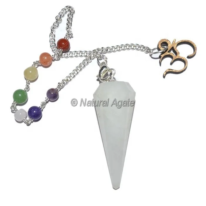 Semiprecious stone craft White Quartz 12 Faceted Pendulums with Chakra Om Chain - Buy Gemstone Pendulums