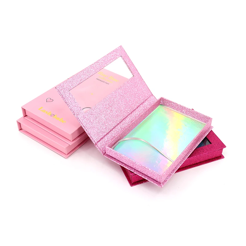 Custom Luxury Empty Paper False Lash Box False Pink Magnetic Customise Designer Eyelash Packaging Box with Mirror