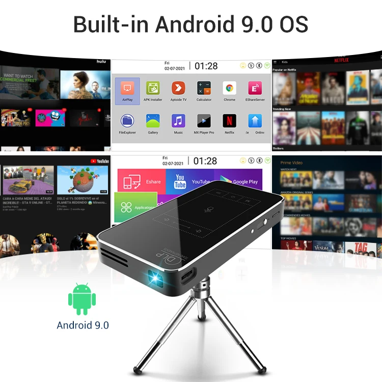 LED rgb Mini portable pocket Dlp projectors android 9.0 1/32GB BT4.2 Built-in battery beamer video mini 4k UHD Dlp projectors