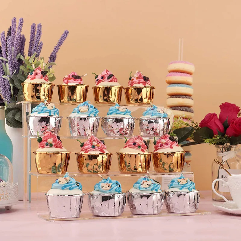 Amazon Hot Sale Ladder Type Perspex Storage Organizer Acrylic Display Stand for Cake Handmade Toy Cosmetic