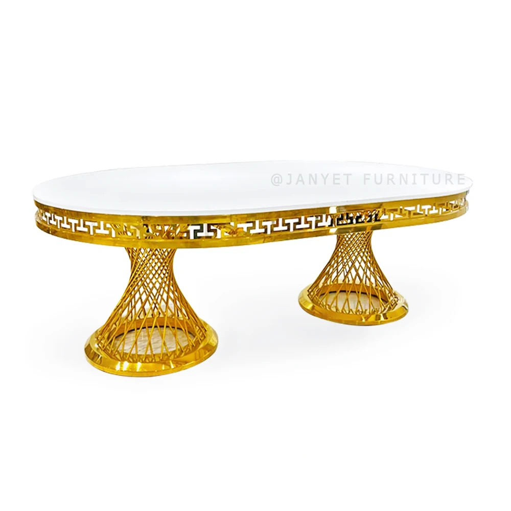 Wholesale Luxury Royal Gold Stainless Steel Wedding Events Hotel Oval Dining Table