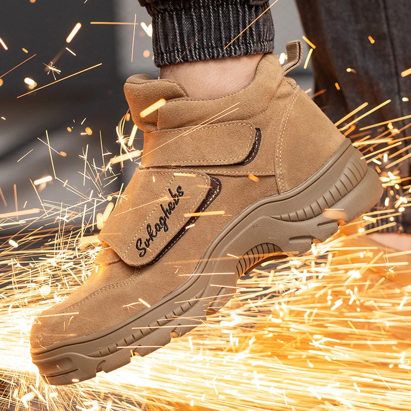 Мужские защитные ботинки со стальным носком, рабочие ботинки, дышащая защитная обувь для сварки, Противоударная непрокалываемая нескользящая обувь