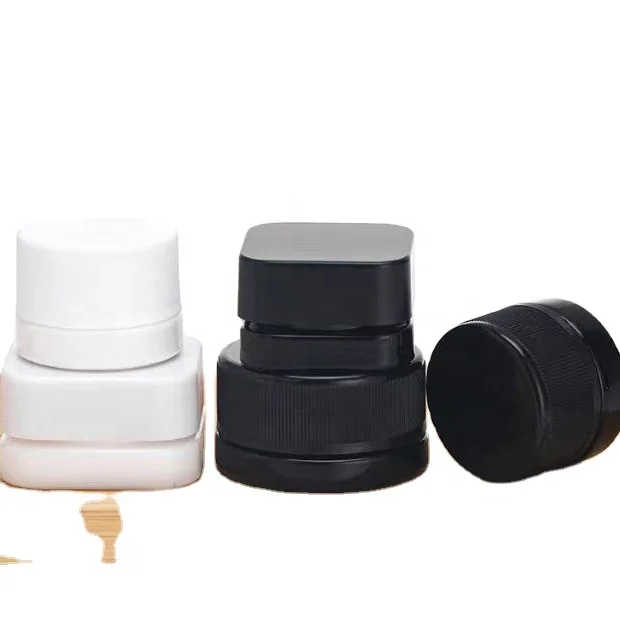 Luxury 5ml 7ml 9ml Black White Clear Qube Cube Square Round Glass Child Proof Crc Jar With Push Down And Turn Cap
