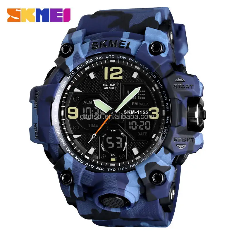 Athletic Watches Hot Jam Tangan Skmei 1155B Analog Digital Watch Camouflage Green Sport Men Wristwatch