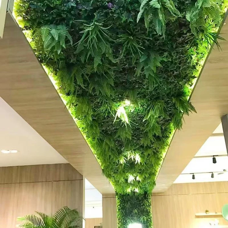 Hotel Restaurant Hall Roof Green Fake Leaf Wall Panel Faux Greenery Artificial Ceiling Hanging Leaves Plant for Ceiling Decor