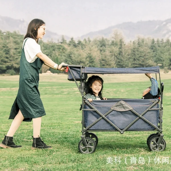 Heavy Duty Four-wheel Pneumatic Tire Metal Iron Mesh General Purpose Hand Trucks Shopping Day Camper Trailer Utility Wagon