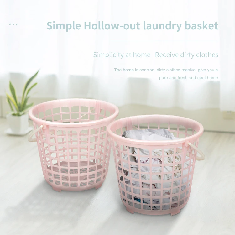 Family hollow out type plastic bathroom Hamper Dirty Clothes Organizer portable washing laundry basket with handles