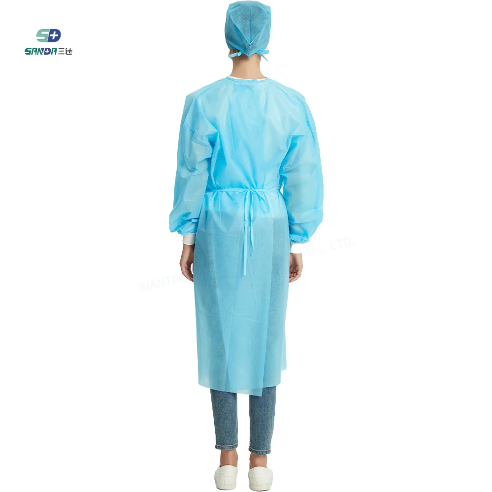 Blue PP PE Breathable Waterproof Hospital Protective Gowns Nonwoven Disposable Medical Isolation Surgical Gown