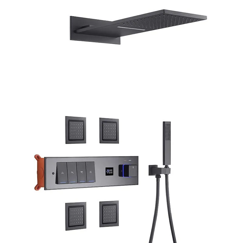 LZ-J164 Dark shower ceiling spray cold and heat digital display full copper shower set into the wall type dark shower embedded s