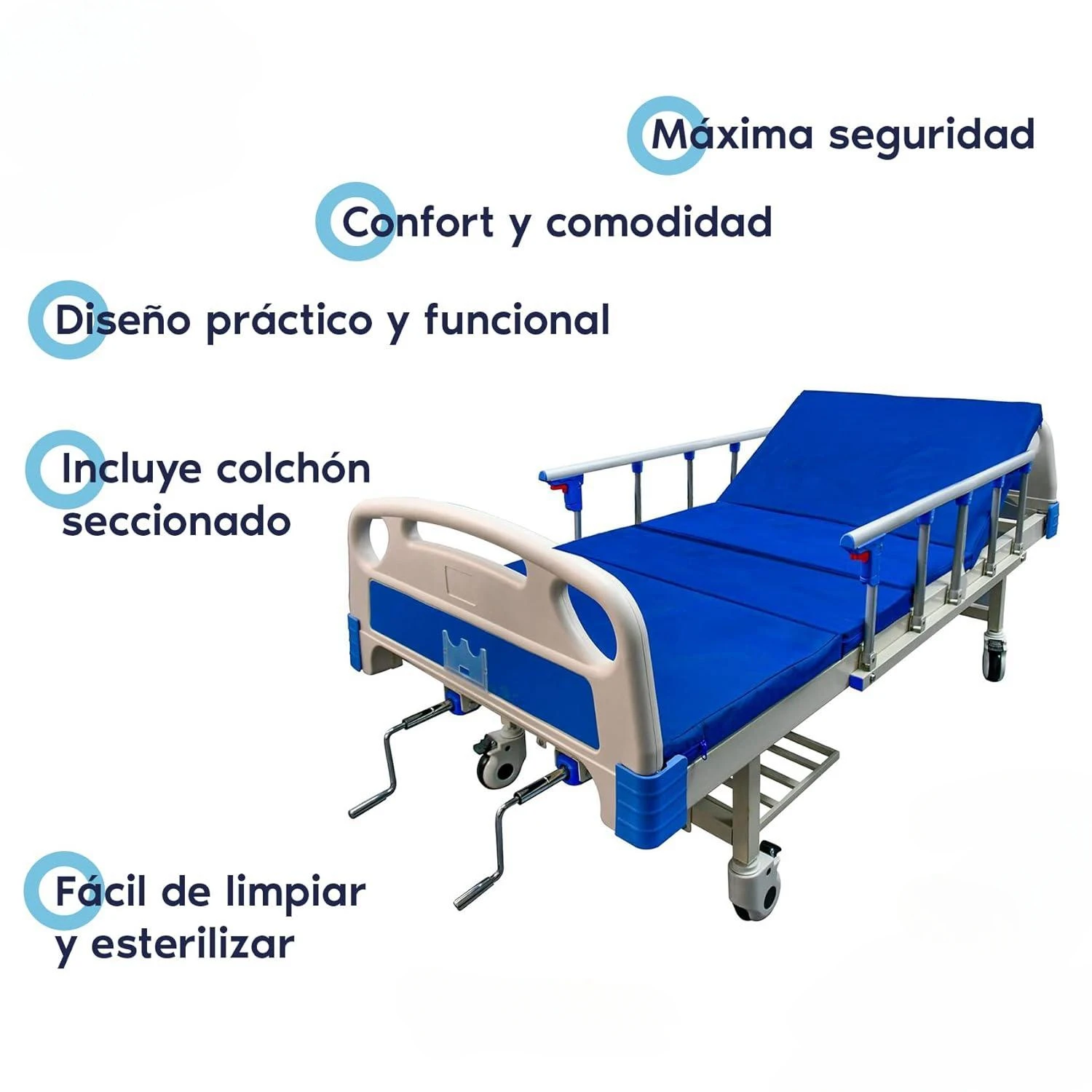 Two Cranks Hospital Bed Headboard with Luxury Rails Adjustable Tilt Reclining Hospital  Nursing Bed Medical