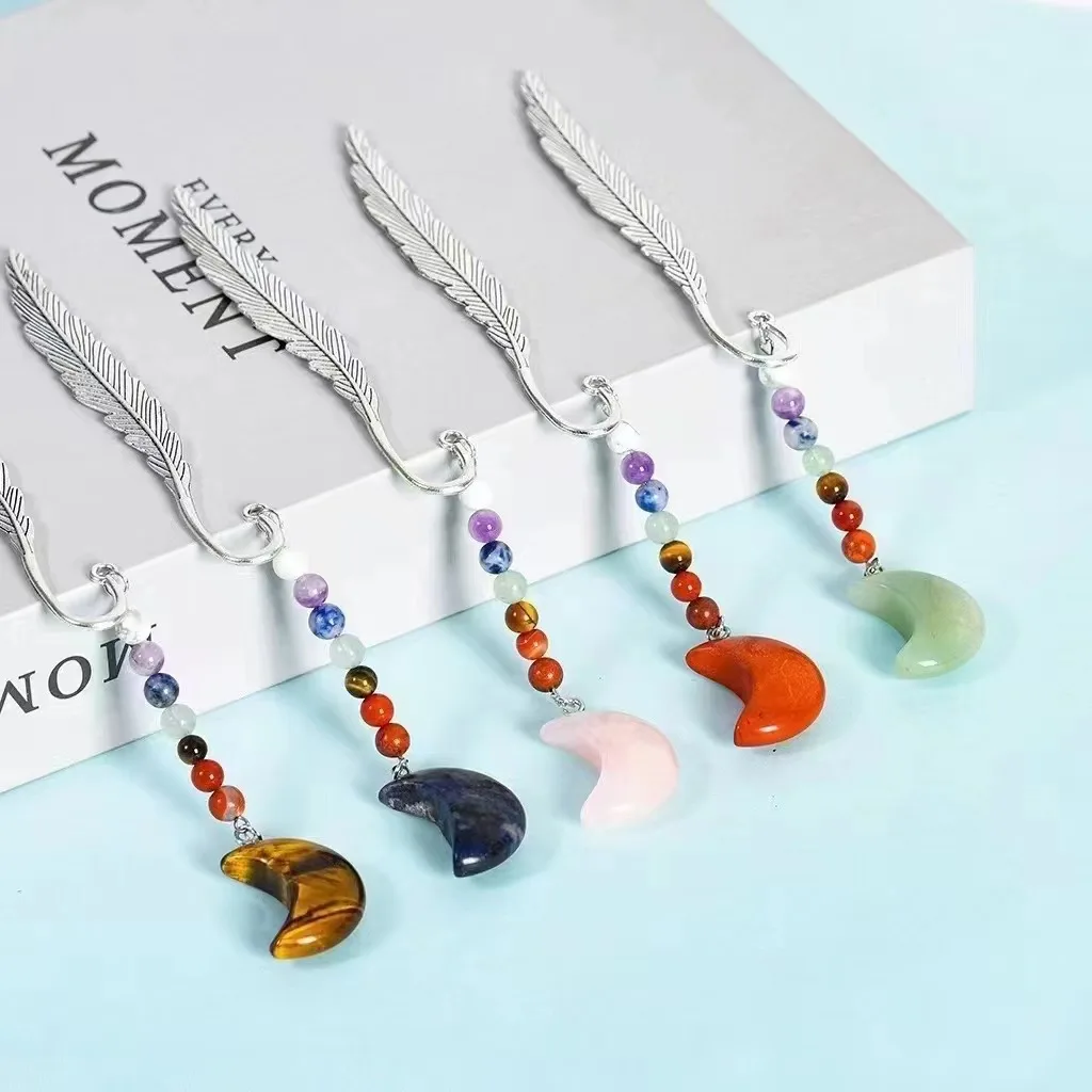 Wholesale Natural stone crystal gemstone crystal craft crystal moon seven charkras bookmark for home healing gift