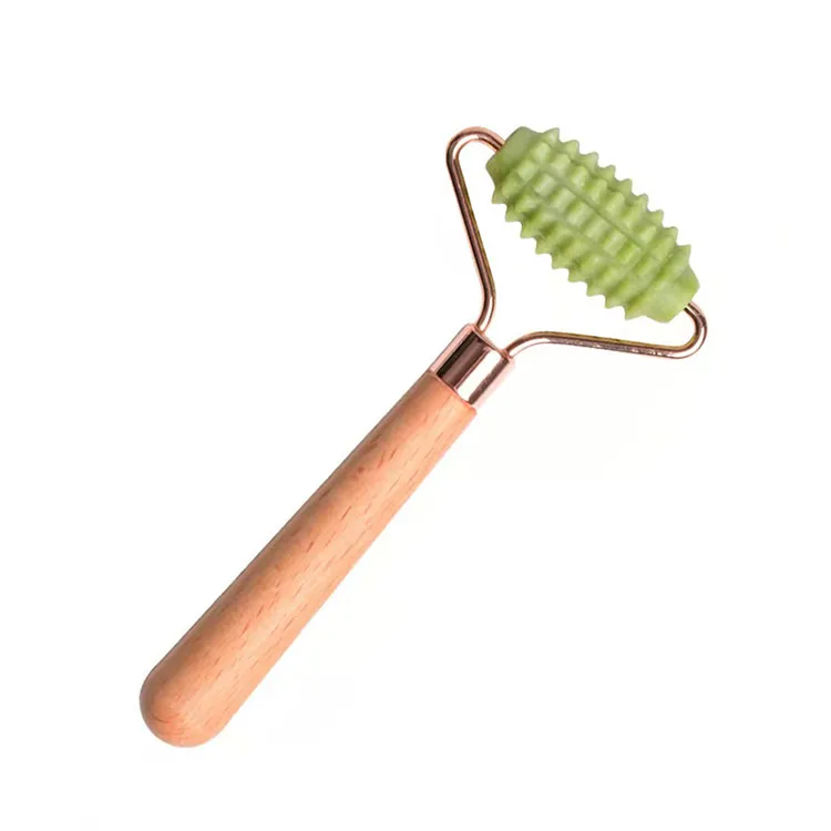 Jade Roller for Face & Neck Massager, Facial Roller Lymphatic Drainage Massager Skin Care Tool with wood handle