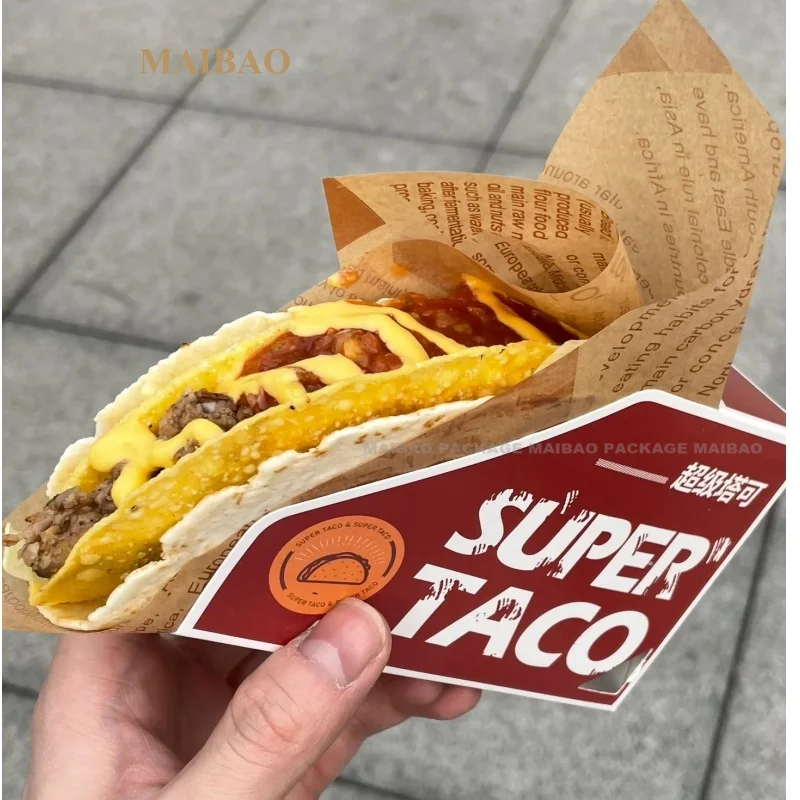 Taco Box Printed Logo Kraft Material White Board Paper Folder Type Fast Food Packaging Paper Box For Baking