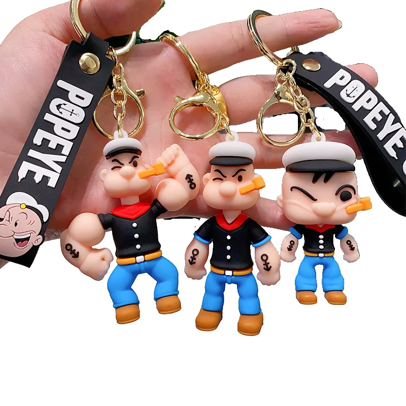 Adventure comedy animation Popeye the Sailor toy keychain 3D Doll Small Gift Pendant Wholesale PVC Anime  KeyChains Accessories