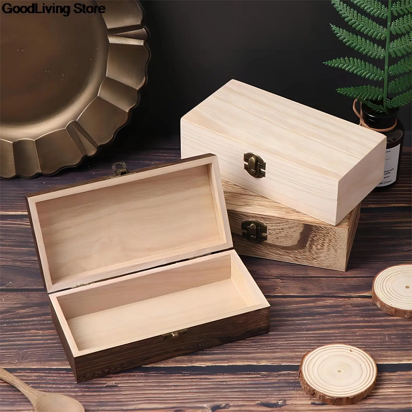 Unfinished Extra Large Hinged Lid Kids Diy Tool Storage Box File Gift Box Wooden Box With Lock