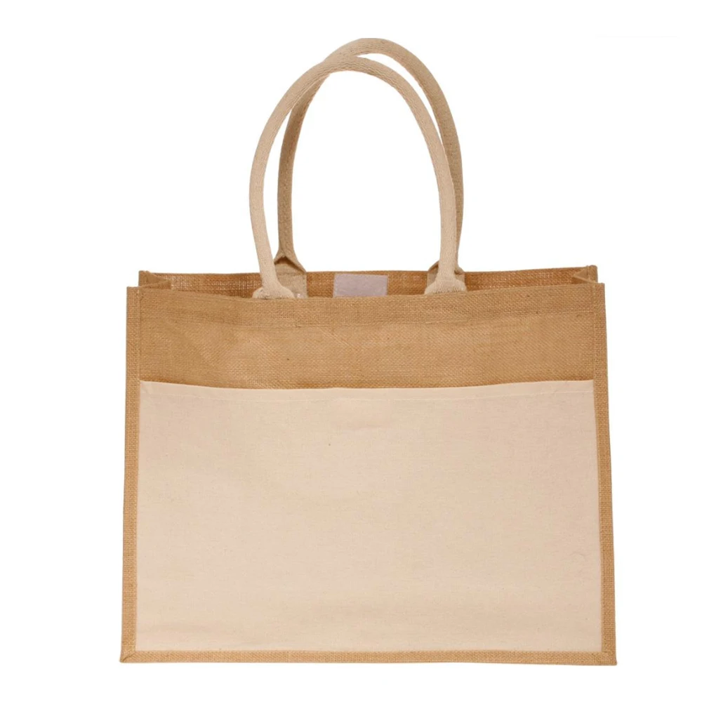 In Stock OEM Eco Friendly Blank Canvas Jute Burlap Pouch Tote Bags Soft Cotton Handles