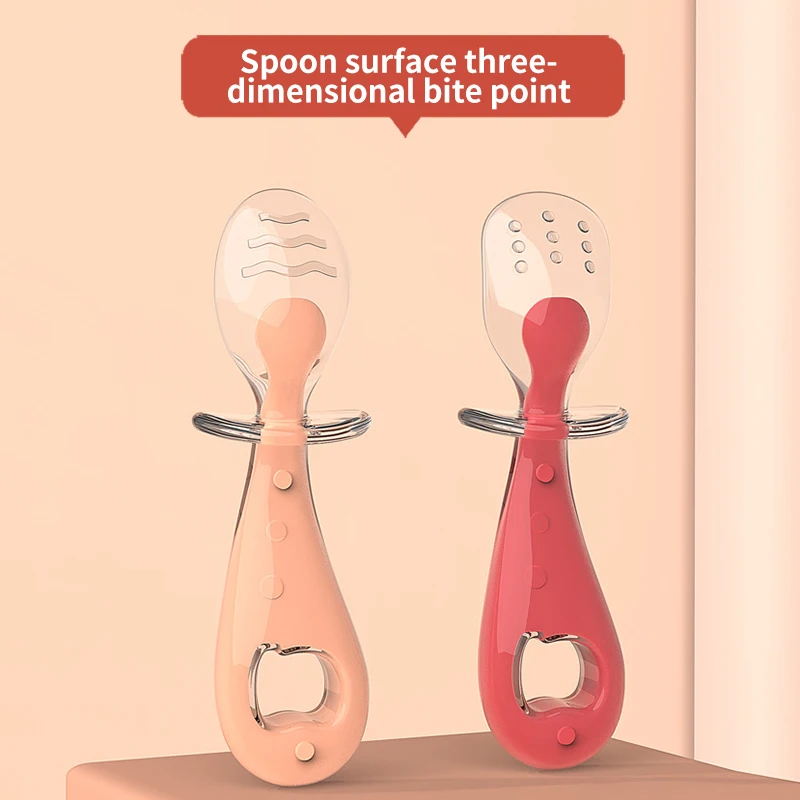 Modern Silicone Spoon Fork Set Short Handle Kid-Style Fruit Tableware Comfortable Soft-Headed Baby Feeding Complementary Spoon