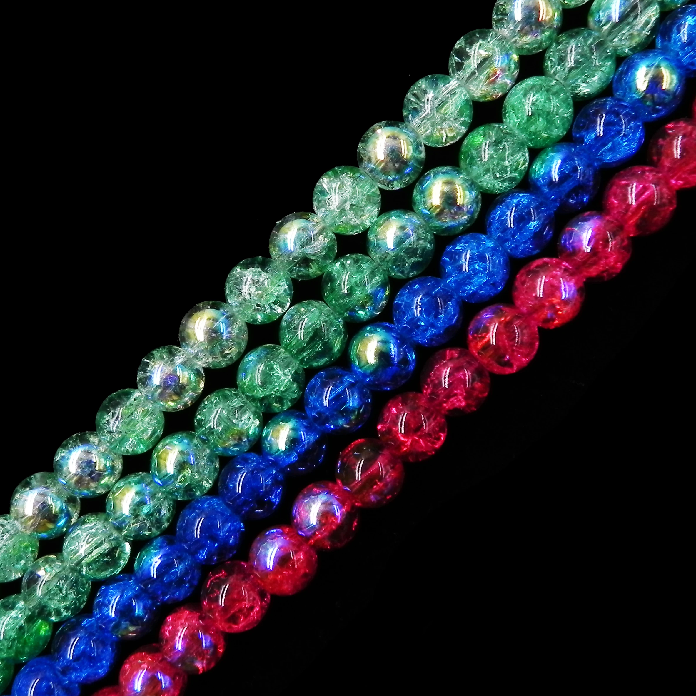 stock for sale  8mm 10mm high reflective glass beads crackle glass beads with AB for jewelry accessories