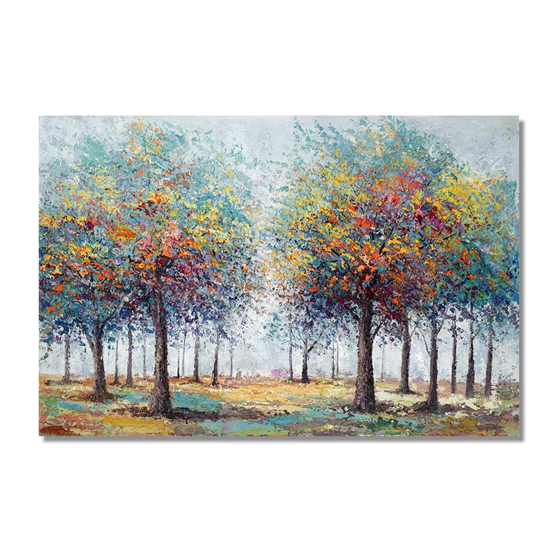 Abstract Colorful Tree Painting Prints And Posters On Canvas Modern Landscape Wall Art Picture
