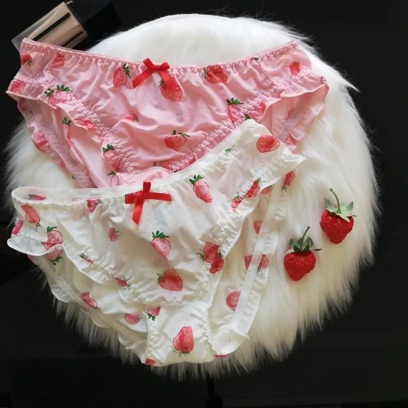 
051 Ice Silk Lolita Japanese Girl Strawberry Bow Low Waist Underwear Sweet g string Tangas Women Panties Sexy Briefs 