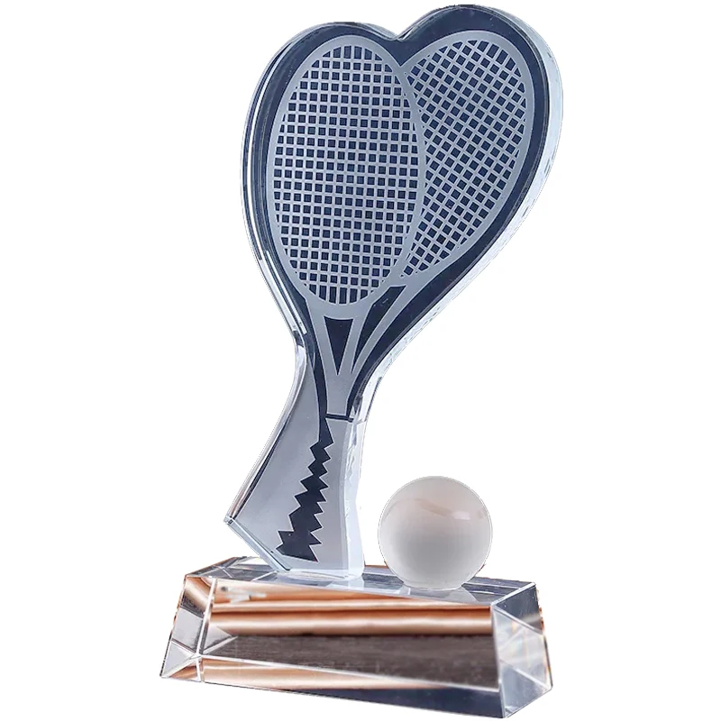 2025 badminton racket tennis crystal trophy customized Battledore craft with emblem 23cm custom