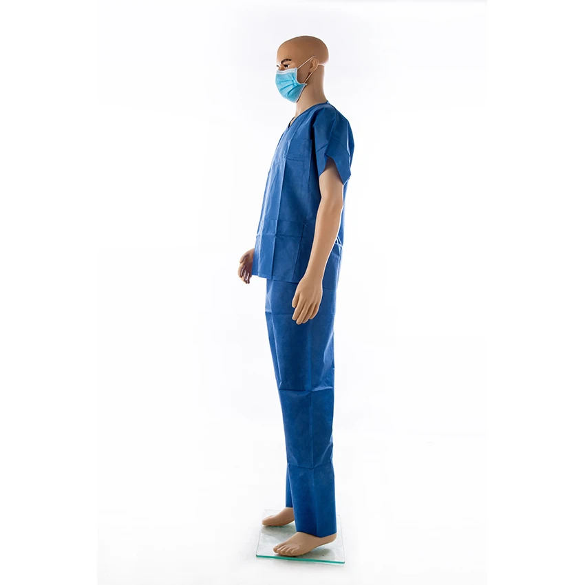 Disposable NonWoven Dark Blue Fabric Medical Use Scrub Suit