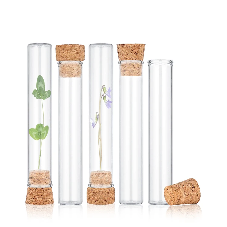 Custom Logo 115mm Glass Tube Flat Bottom Clear Glass Test Tube With Cork Cap For Pre Packaging