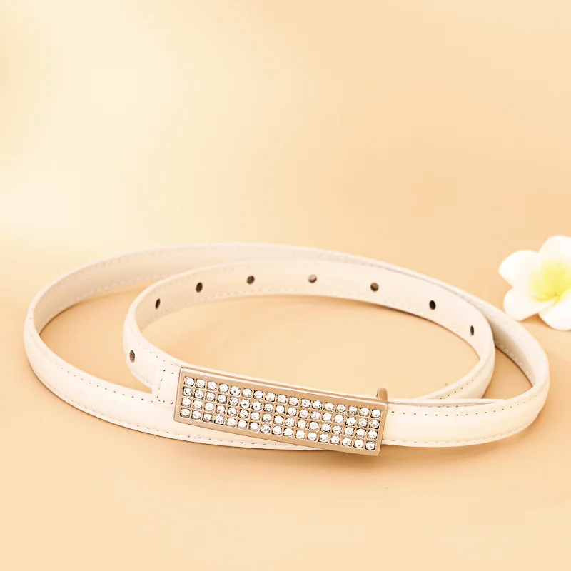 Custom Fashionable Accessories Gold Rhinestone Women Buckle Black Faux Pu Leather Belt