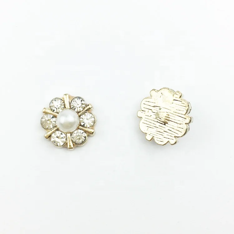 12*12mm Mini Pearl Diamond Gold Buttons Diy Flatback Alloy Diamante Rhinestone Buttons For Girl Wedding