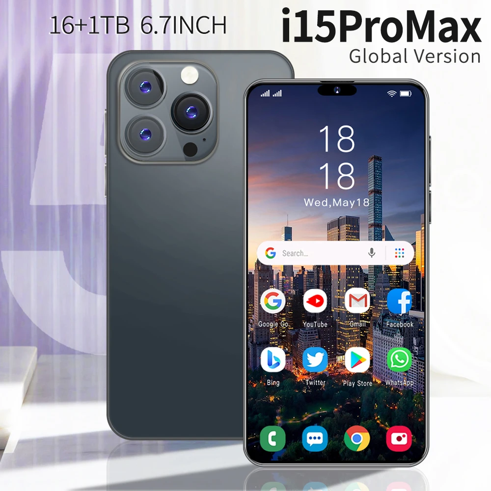 Оригинальный i15 Pro Max 5G смартфон 6 7 дюймов 12 ГБ + 1 ТБ поддерживает iOS клон разблокированный мобильный телефон HD LTE CDMA английский