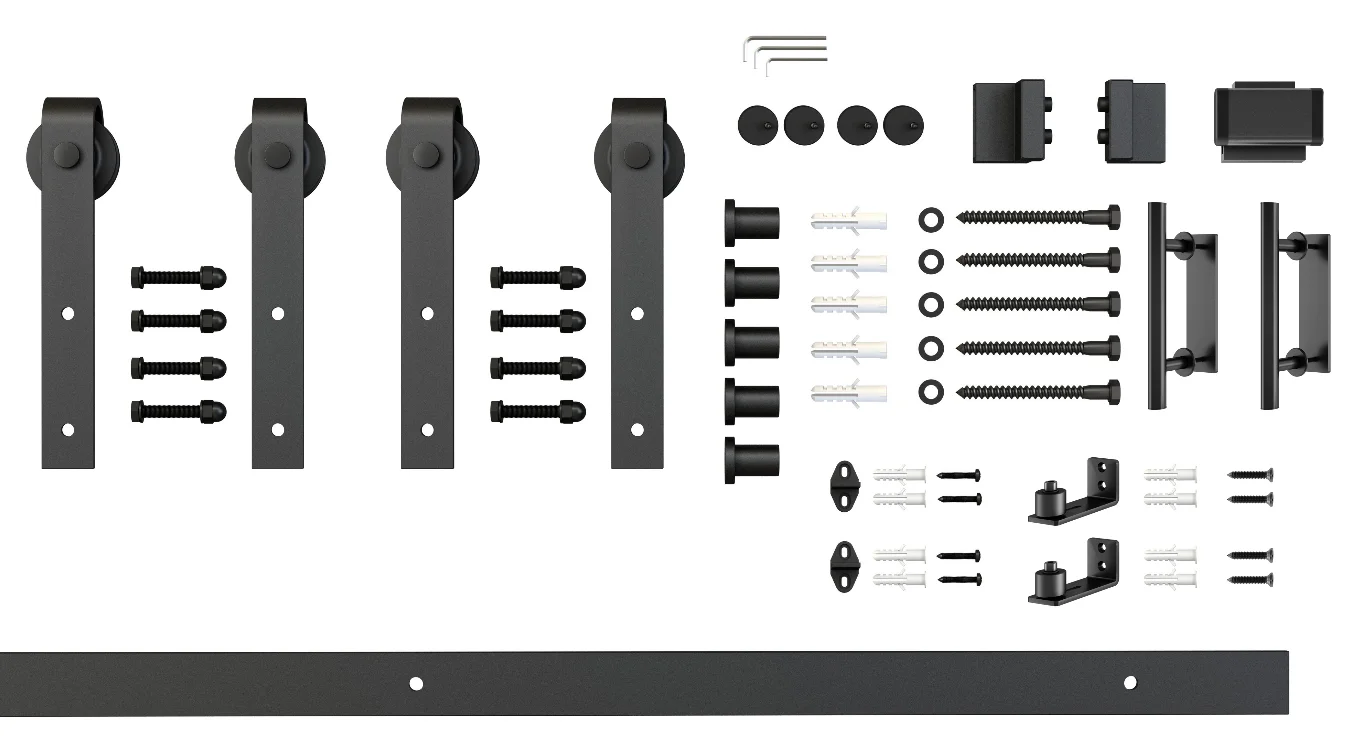 Double knocked down 3 lites White Barn Door with  barn door hardwares,Sliding Barn Door