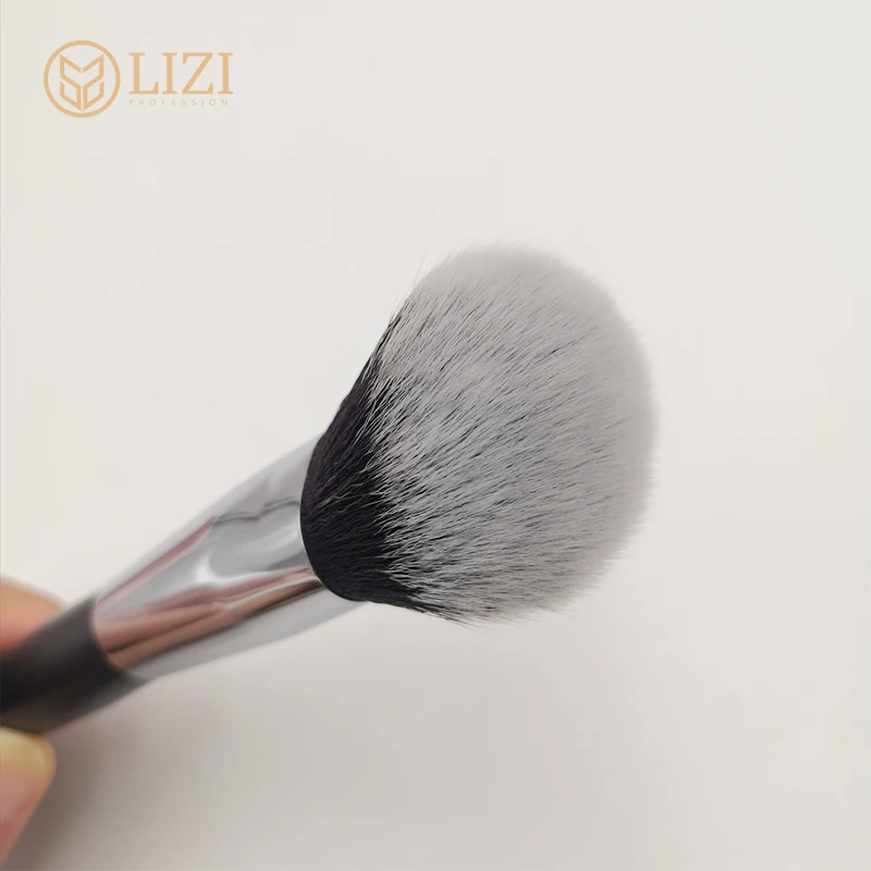single black powder brush silver ferrule comfortable bristle matte wood handle blush brush DIY design makeup brush