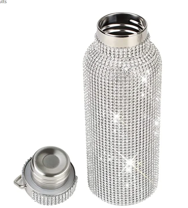 Women Gold Vacuum Bling Rhinestone Stainless Steel Thermal Refillable Insulated Water Bottle