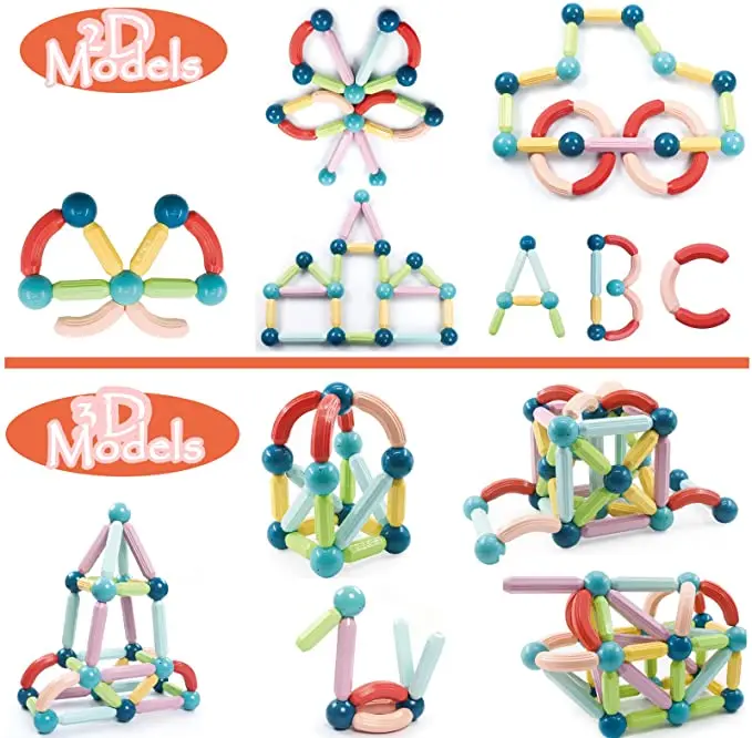 42PCS Magnetic Balls and Rods Set Magnetic Building Set Magnetic Balls and Sticks STEM Stacking Toys for  kids