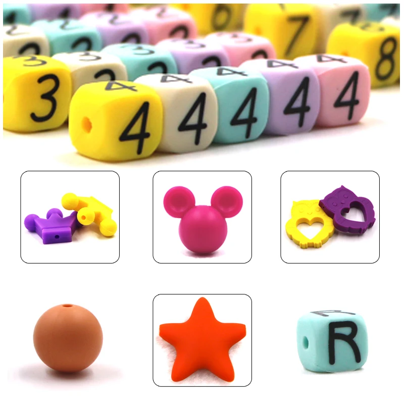 Hot Selling BPA Free Food Grade Soft Silicone Baby Teething English Alphabet Letter Beads silicone number beads
