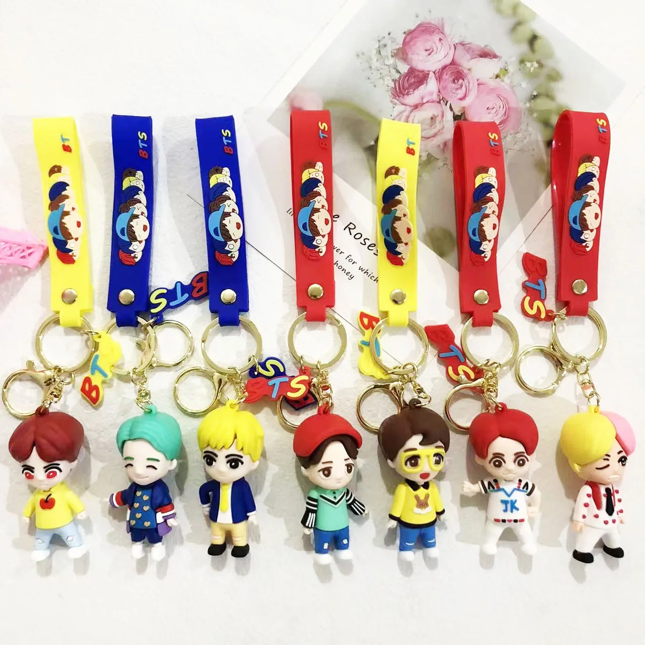 3D PVC kawaii cute cartoon car character keyring keychains ring Youth League bts keychain