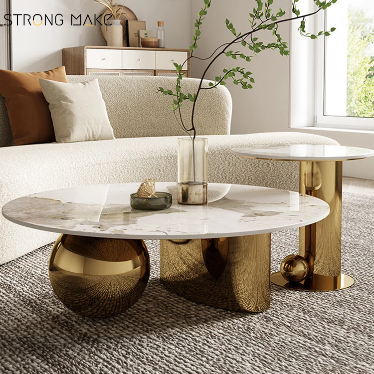 Скандинавская Роскошная современная мебель для гостиной домашняя овальный журнальный столик из нержавеющей стали с шариковой основой и мраморной