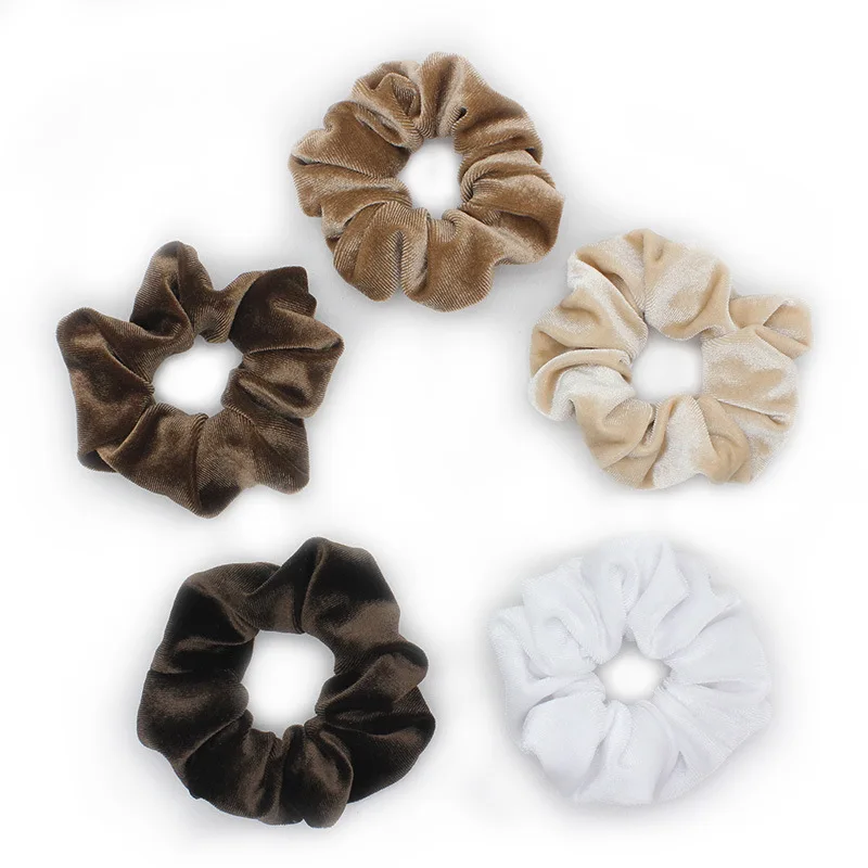 Colors Wholesale Fashion Women Hair Accessories Fabric Solid Colors Elastic Hair Ties Velvet Scrunchies