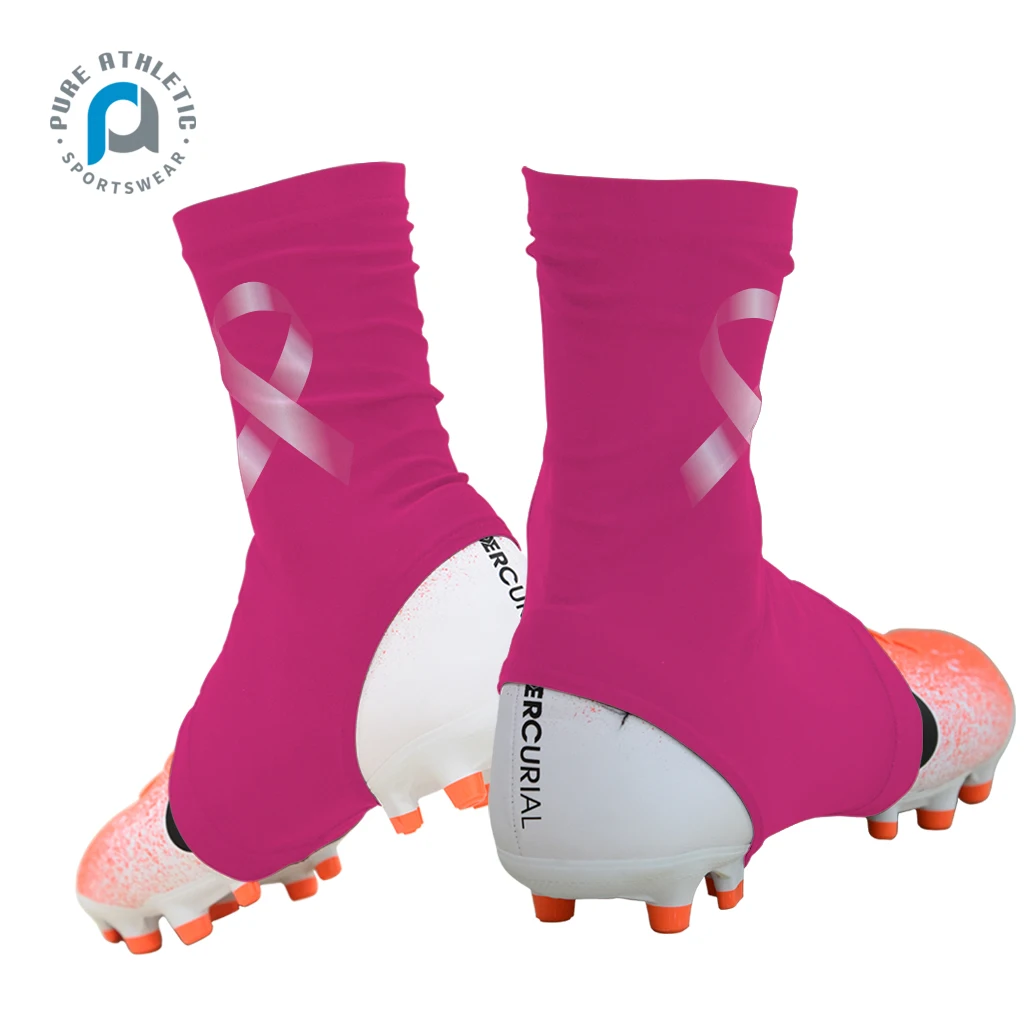 Pure Low MOQ pink ribbon breast cancer awareness Customized sublimation cycling soccer  cleat covers Football youth spats