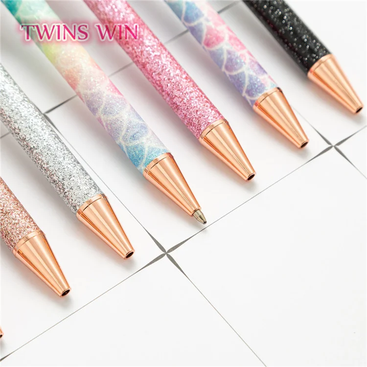 Creative gift Glitter Rose Gold powder press pen metal retractable Pen Black Ink advertising ballpoint pen 504