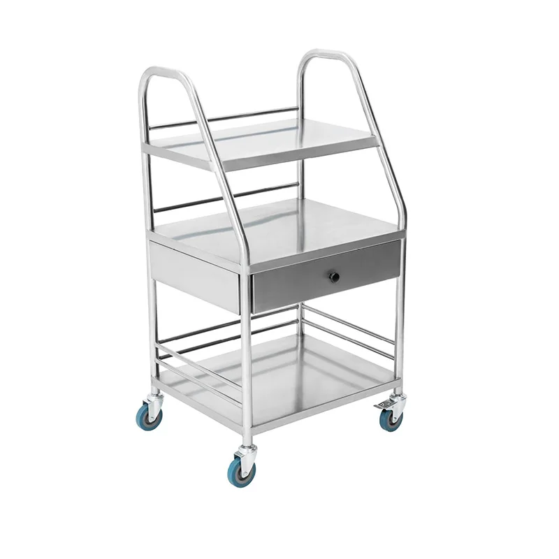 Wholesale Medical Trolley Nurse Rolling Medical and Lab Cart With 3 Shelves & Drawer Commodity Shelf