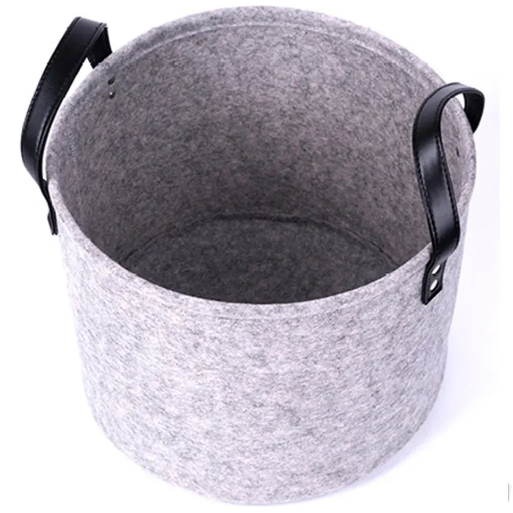 Оптовая продажа складная корзина для хранения белья из войлока с кожаной