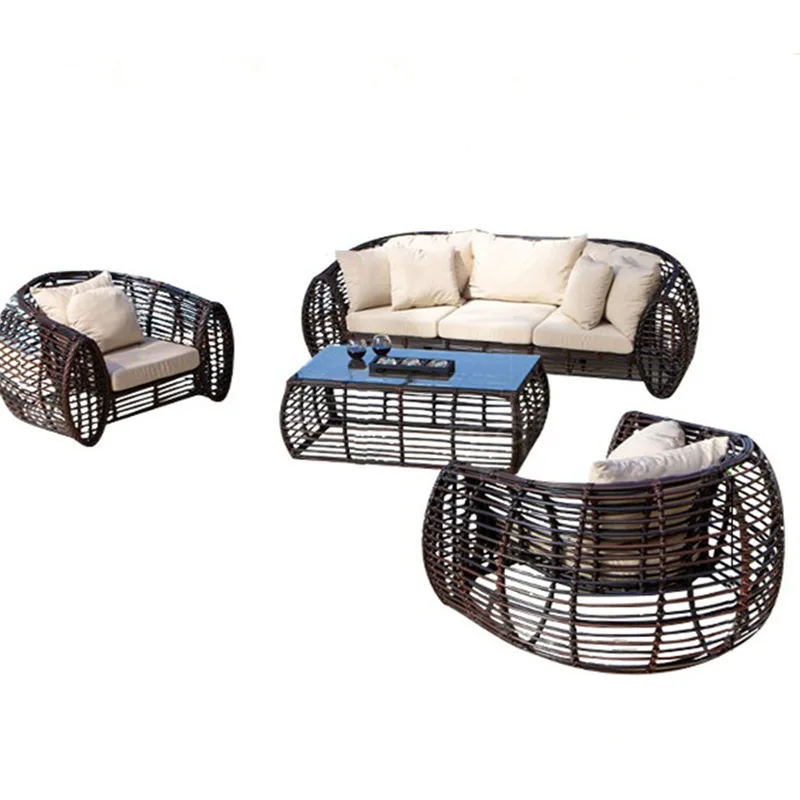 Outdoor modern rattan sofa coffee table combination villa outdoor garden rattan chair waterproof rattan furniture